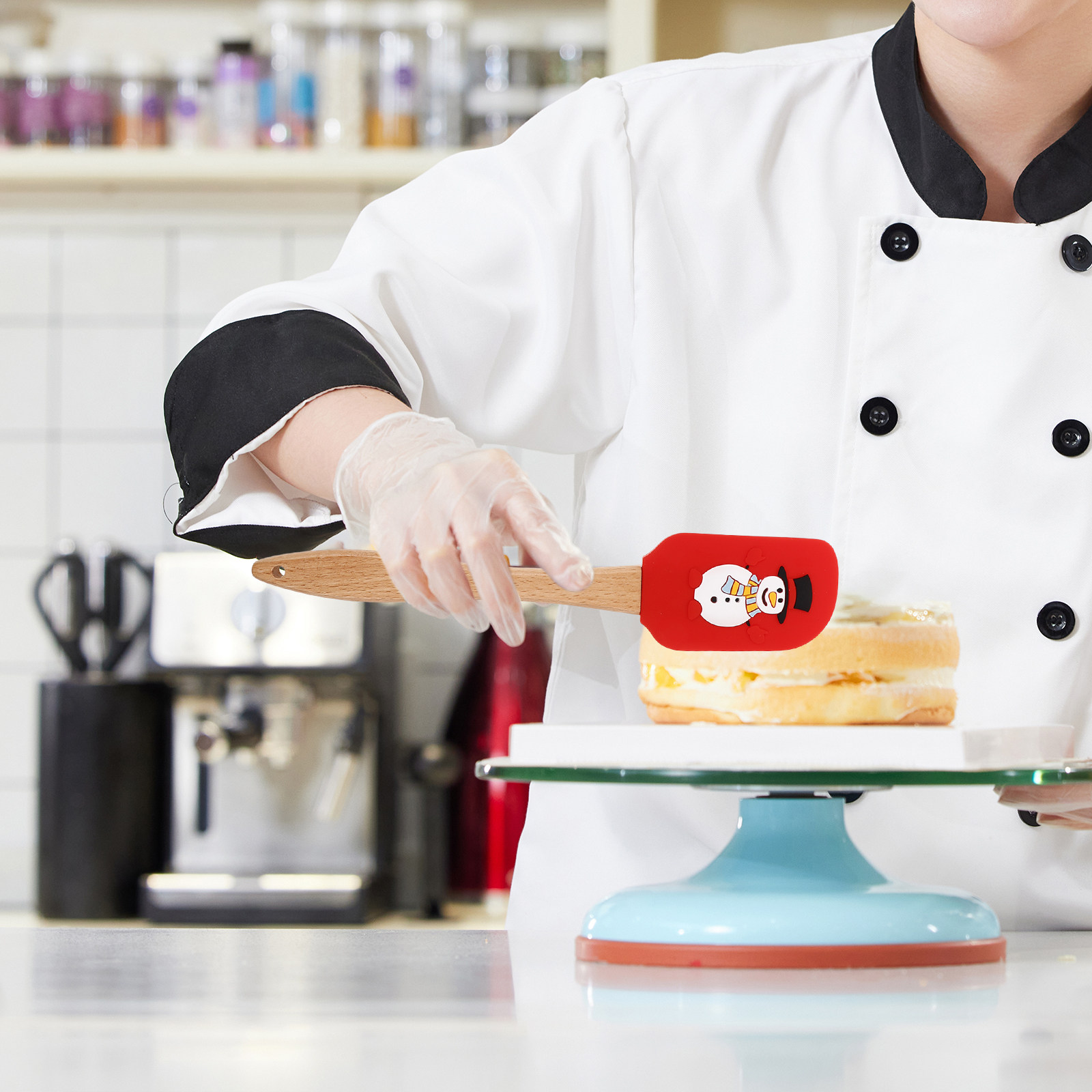 Kitchen Gadgets Xmas - 3-teiliges Silikon-Butter-Spatel-Set mit Holzgriff, Antihaft-Backspatel, Creme-Verteiler,