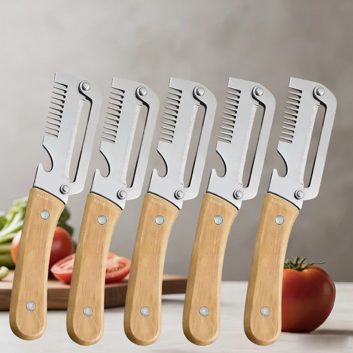 Apple Corer Slicer - 6-teiliges Set Holzgriff Edelstahl Obst- und