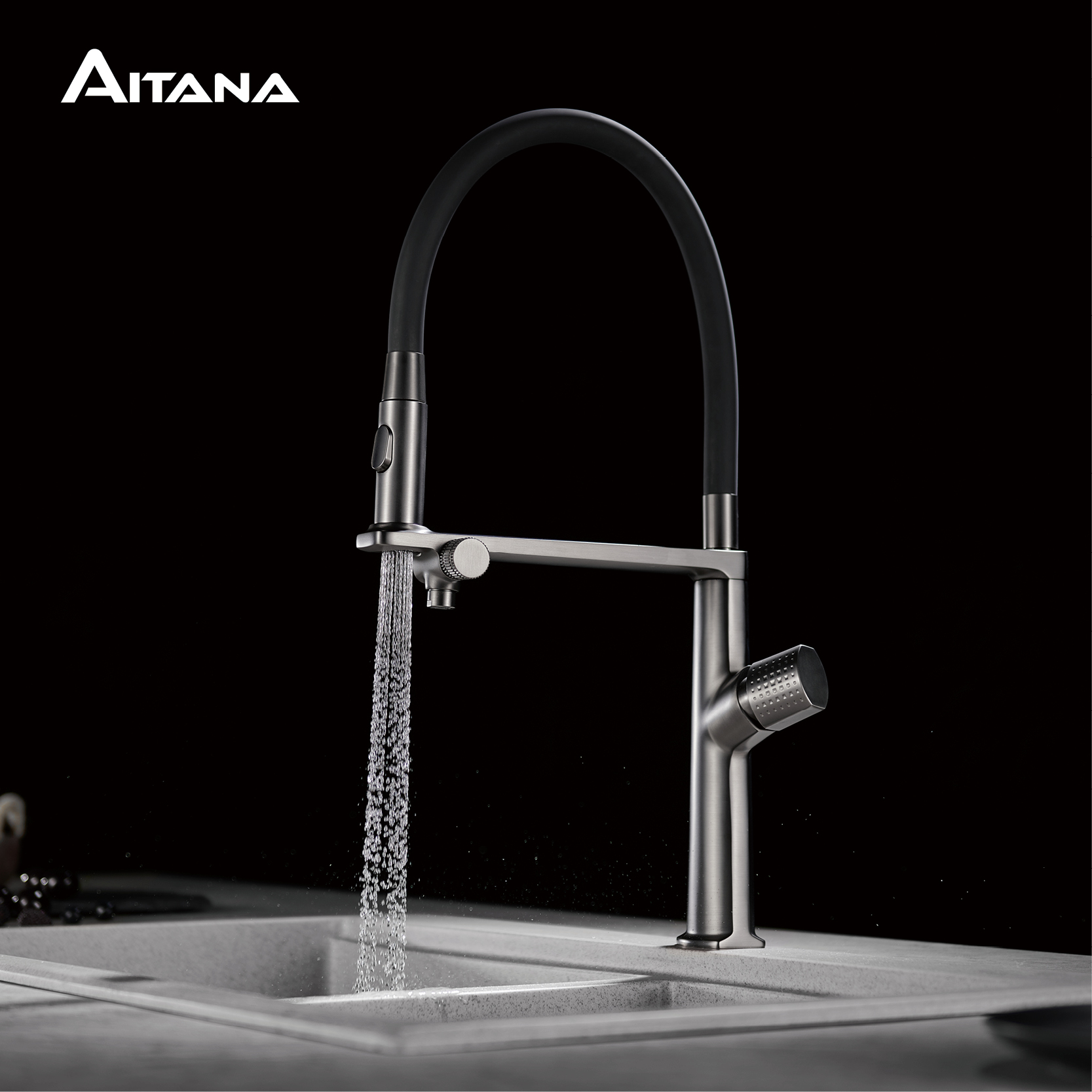 Kitchen Gadgets Luxury - Luxuriöser Messing-Küchenhahn in Gunmetal-Grau, 1-Loch-Armatur mit