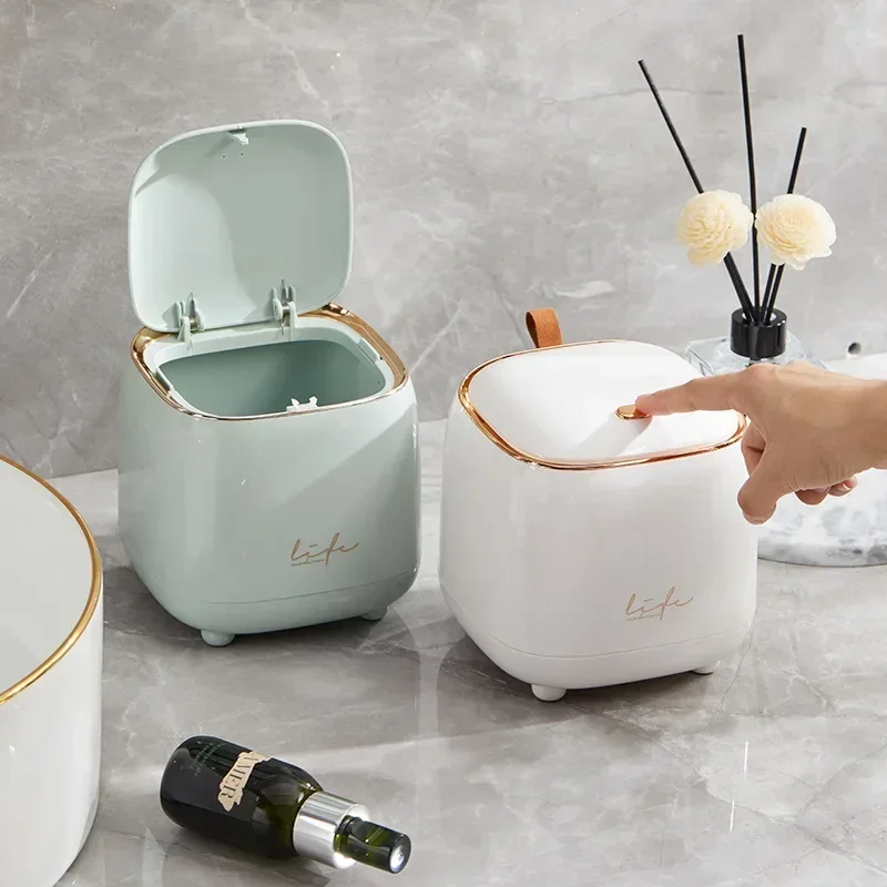 Kitchen Gadgets Luxury - Luxuriöser Schreibtisch-Mülleimer mit Druckverschluss, Doppelschichtiger Couchtisch-Deckel,